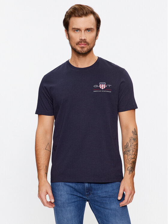 Gant Tričko Reg Archive Shield Emb Ss 2067004 Tmavomodrá Regular Fit