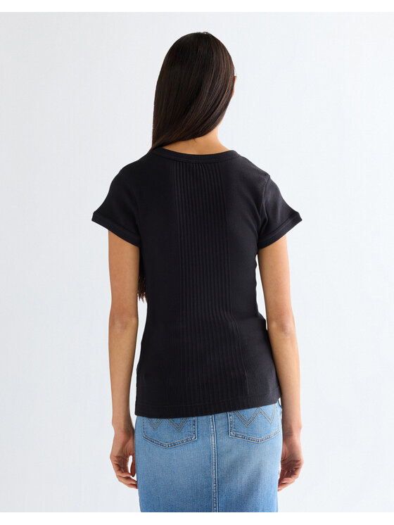 Wrangler Wrangler T-Shirt CAPPED RIB SHIRT Czarny Slim Fit