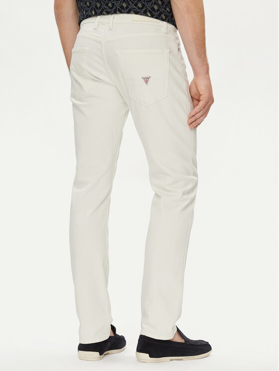 Guess Guess Auduma bikses Angels M4RAN2 WFXVB Balts Slim Fit