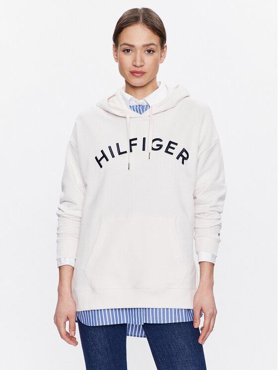 Tommy Hilfiger Džemperis ar kapuci Varsity WW0WW37797 Écru Relaxed Fit