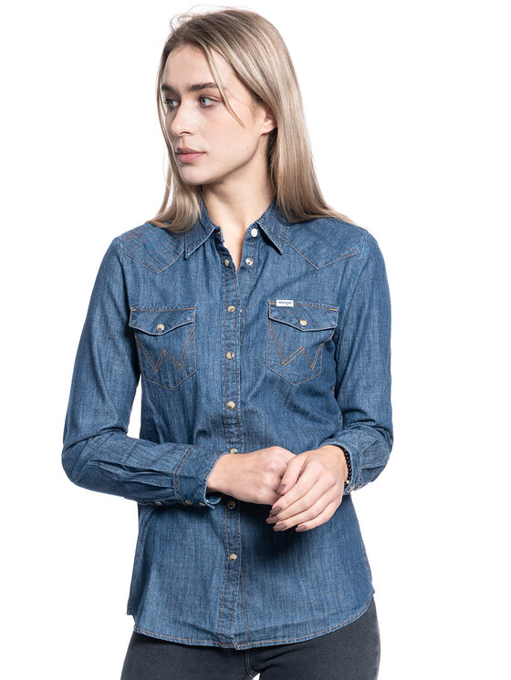 Wrangler Wrangler Koszula LS DENIM SHIRT Niebieski Slim Fit