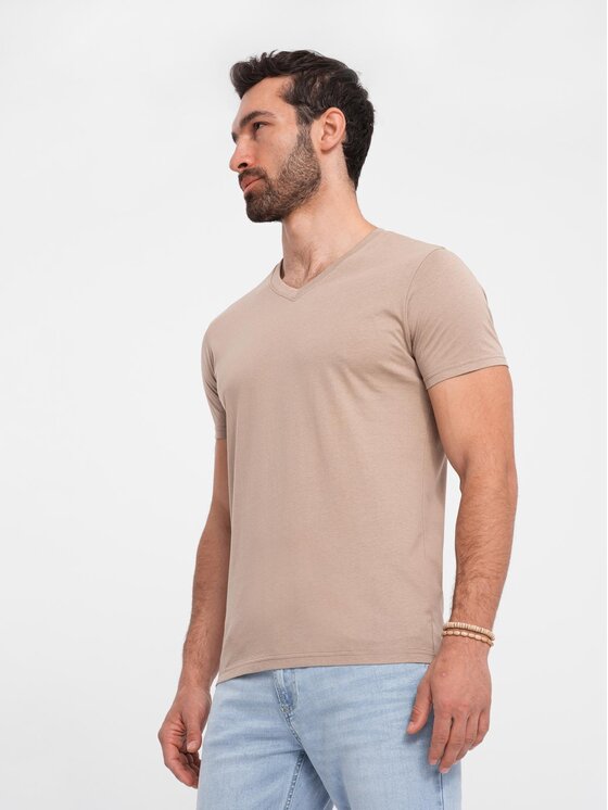 Ombre Ombre T-Shirt OM-TSBS-0145 Brązowy jasny Regular Fit