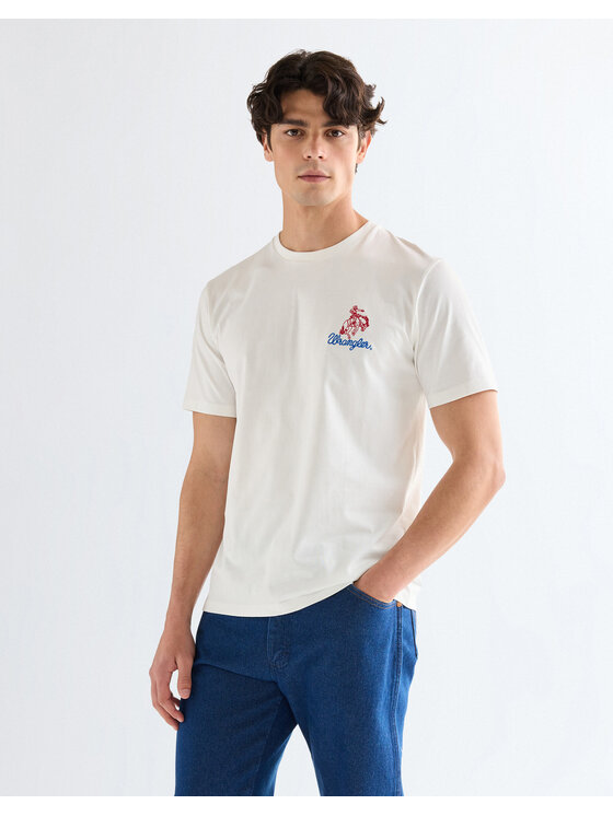 Wrangler Wrangler T-Shirt EMBROIDERY TEE Biały Regular Fit