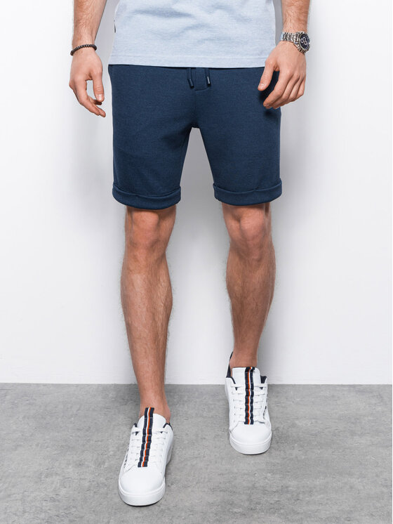 Ombre Ombre Šortky z materiálu OM-SRCS-0107 Tmavomodrá Regular Fit