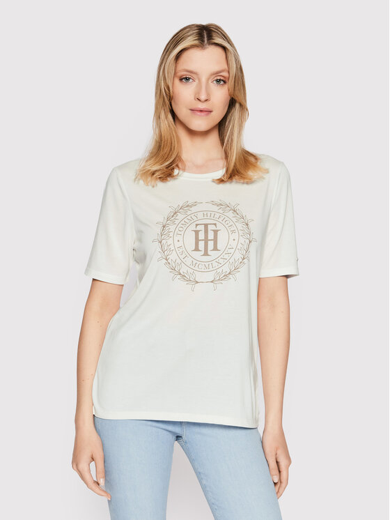 T-shirt Sueded WW0WW34419 Bianco Regular Fit