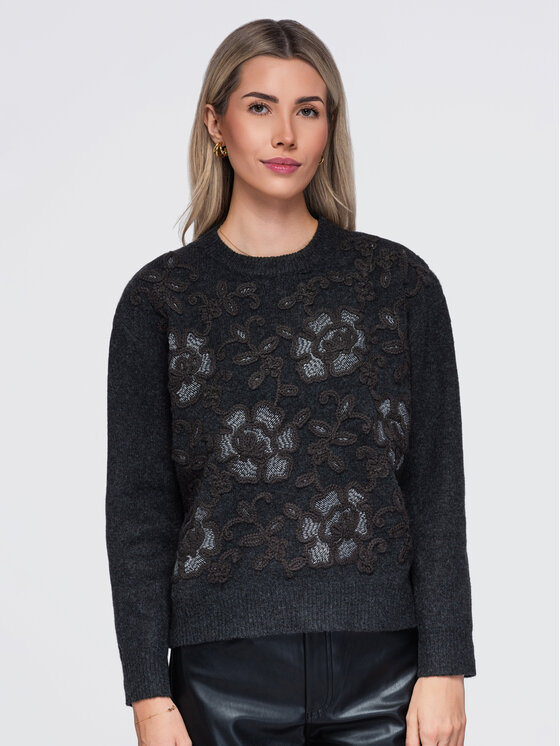 Ombre Ombre Sweter OW-SW-E0036 Szary ciemny Regular Fit