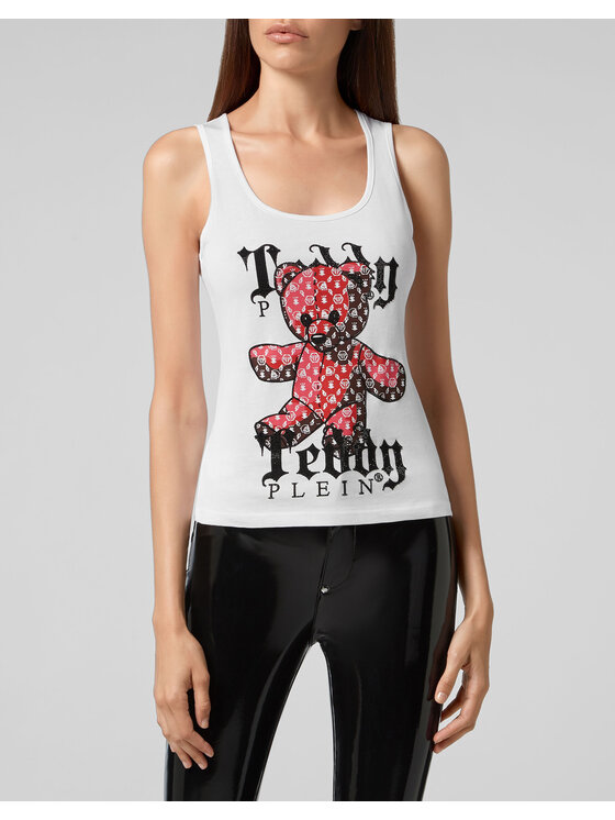 PHILIPP PLEIN PHILIPP PLEIN Tank top 1259 Biały Skin Tight Fit