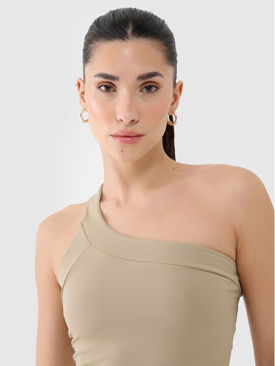 4F 4F Tričko 4FRSS25TSLEF222-83S Hnedá Slim Fit