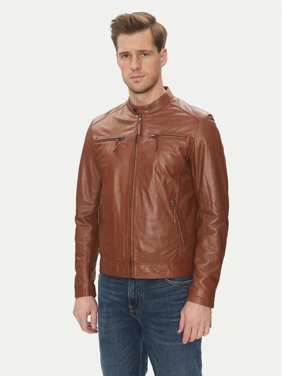 Serge Pariente Serge Pariente Lederjacke Tonic Braun Slim Fit