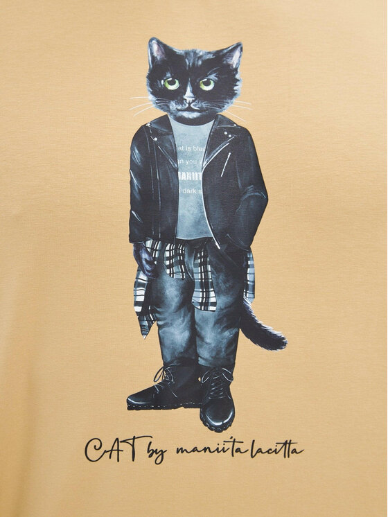 CAT by maniita lacitta CAT by maniita lacitta T-Shirt Printed men's t-shirt with CAT Beżowy Regular Fit
