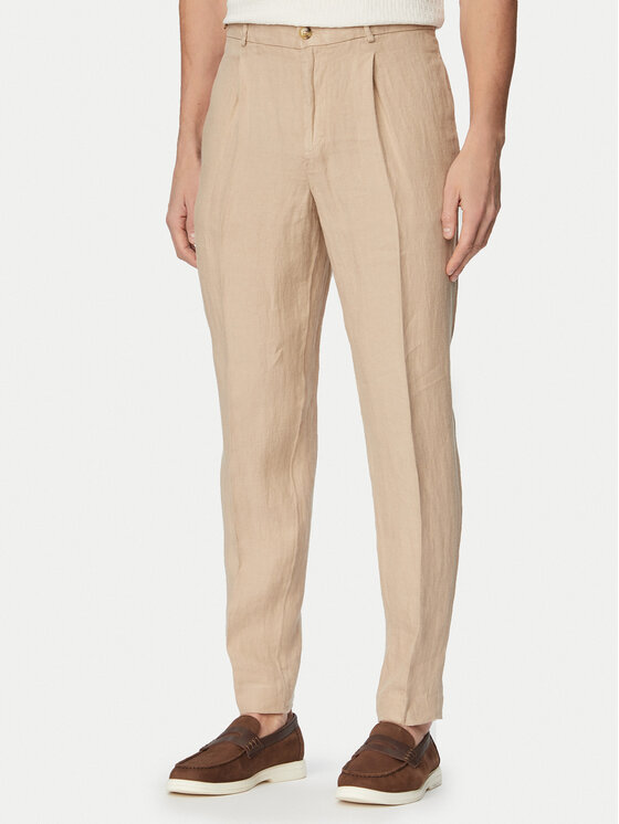 Tommy Hilfiger Tommy Hilfiger Kalhoty z materiálu Smart Casual MW0MW42708 Tmavě béžová Regular Fit