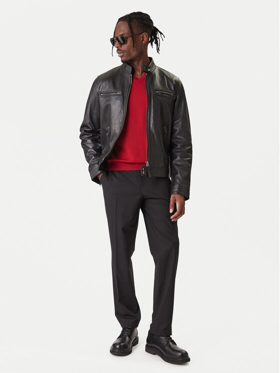 Tommy Hilfiger Tommy Hilfiger Кожено яке Racer MW0MW41961 Черен Regular Fit