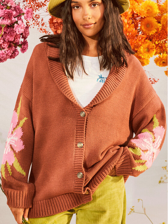 Roxy Roxy Kardigan Hand On Heart Swtr ERJSW03584 Pomarańczowy Regular Fit