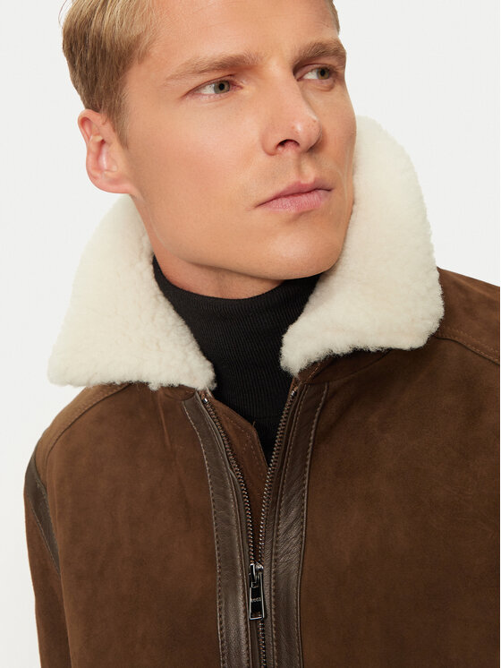 BOSS Boss Giacca di pelle C-Montel 50524458 Marrone Regular Fit