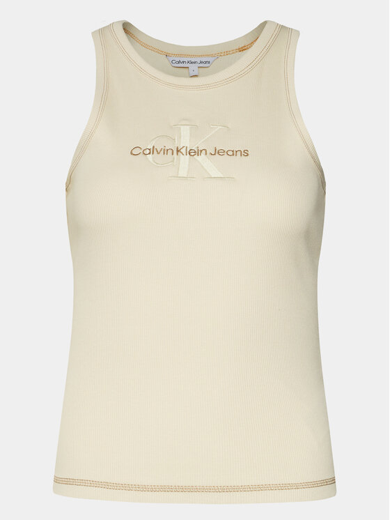 Calvin Klein Jeans Calvin Klein Jeans Felső Hero Monologo Rib Tank J20J222975 Ekru Regular Fit