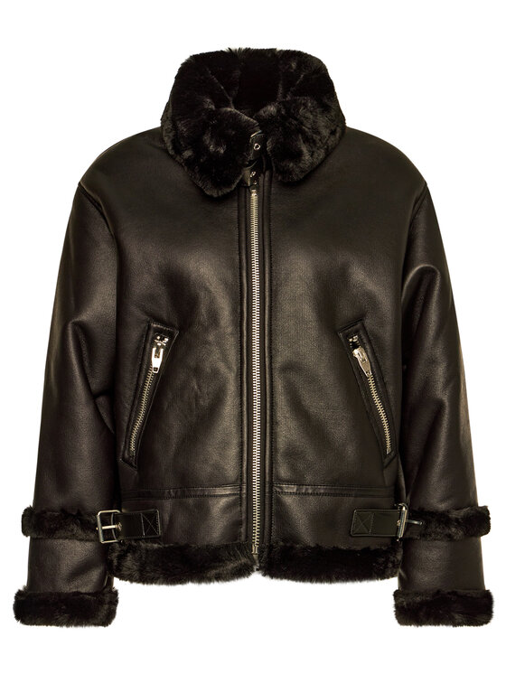 The Kooples The Kooples Kurtka z imitacji skóry Bounded Fake Fur FFOU19045S Czarny Regular Fit