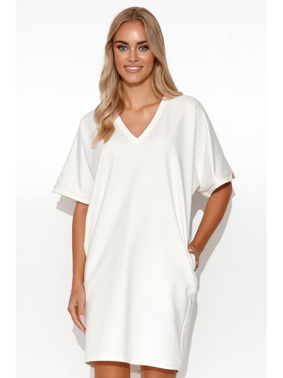 Makadamia Makadamia Sukienka codzienna M778 Biały Comfort Fit