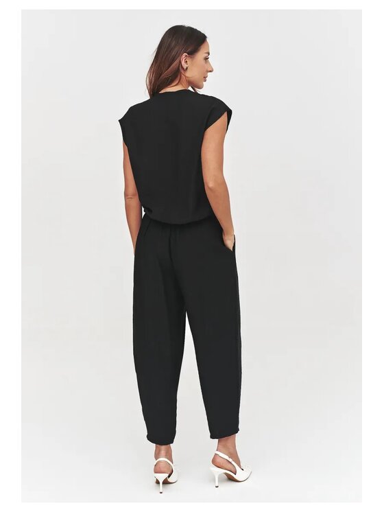 Makadamia Makadamia Komplet bluzka i spodnie C53 Czarny Loose Fit
