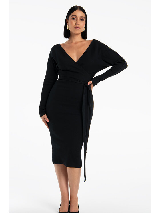 Nudyess Nudyess Vestito di maglia Merapi midi z prążka Nero Fitted Fit