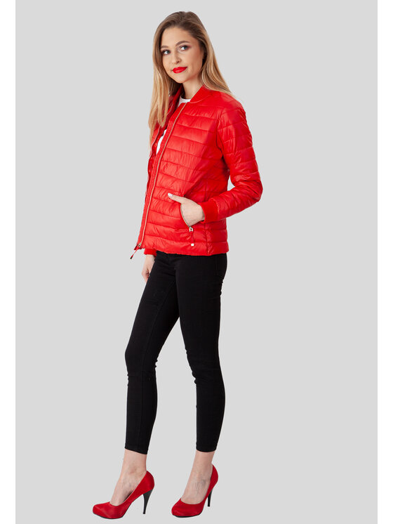 Perso Perso Kurtka przejściowa pikowana z suwakiem Czerwony Slim Fit