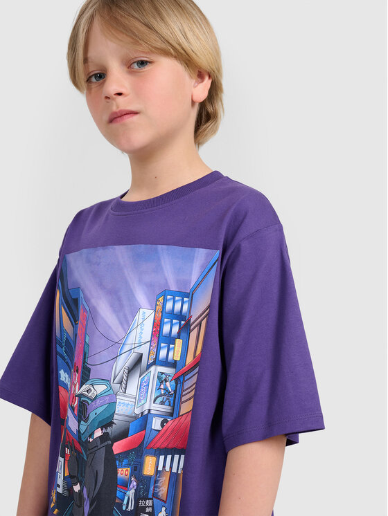 4F 4F T-Shirt CITY LINES Fioletowy Oversize