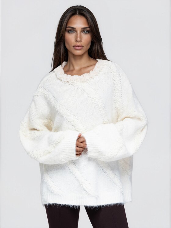 Ombre Ombre Sweter OW-SW-E0074 Beżowy Oversize