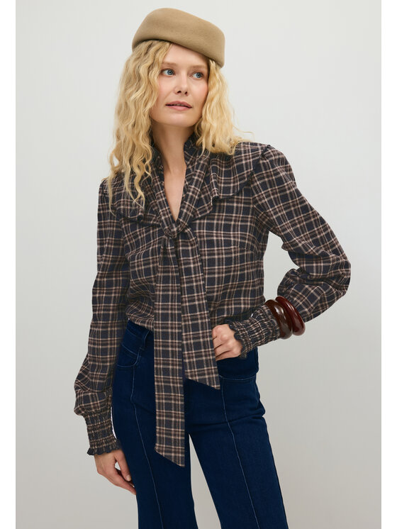 BIZUU BIZUU Košile FEY BOW CHECKED SHIRT Hnědá Standard Fit