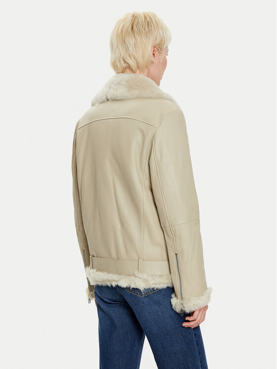 BOSS Boss Kožená bunda 50524016 Écru Regular Fit