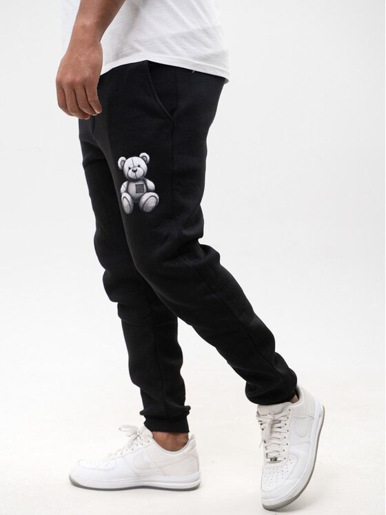 Jigga Wear Jigga Wear Spodnie dresowe Spodnie Dresowe Męskie Czarne Jigga Patch Teddy XXL Czarny Regular Fit