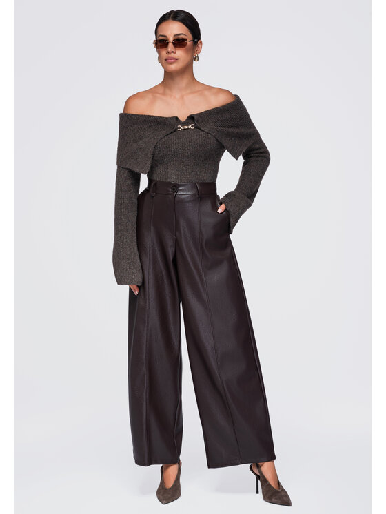 Ombre Ombre Spodnie materiałowe OW-PA-E0023 Brązowy Relaxed Fit