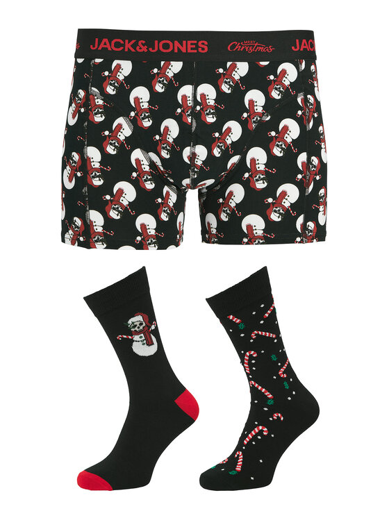 Jack & Jones Set boxeri și șosete Snow Skulls Giftbox 12285138 Negru