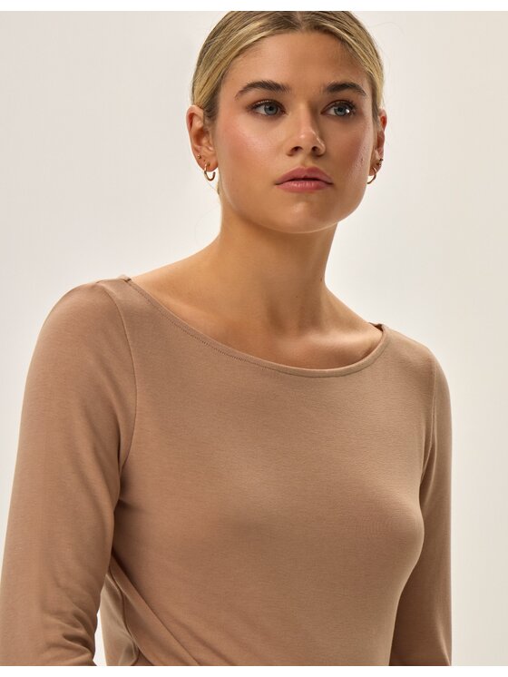 Esotiq Esotiq Bluzka 42199 Beżowy Regular Fit