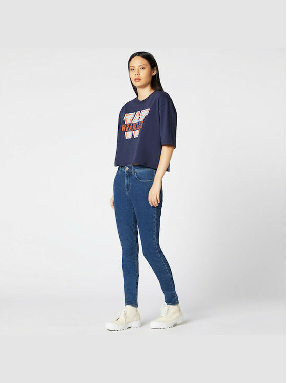 Wrangler Wrangler T-shirt BOYFRIEND CROP TEE Blu Regular Fit