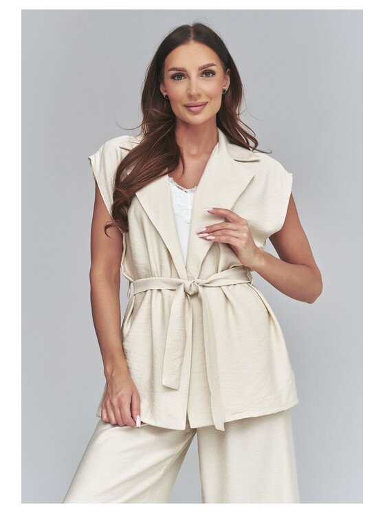 Makadamia Makadamia Komplet bluzka i spodnie C69 Beżowy Loose Fit