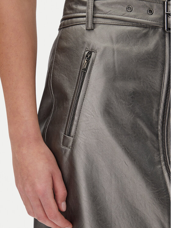 DKNY DKNY Φούστα από απομίμηση δέρματος P4JN6XIM Ασημί Regular Fit