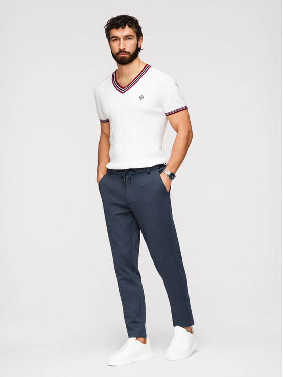 Ombre Ombre Spodnie materiałowe OM-PACP-0292 Granatowy Carrot Fit