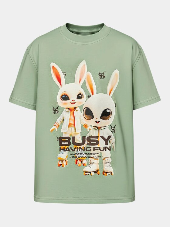 MADE BY SOCIETY MADE BY SOCIETY T-Shirt Busy Having Fun - T36555 Zielony Basic Fit