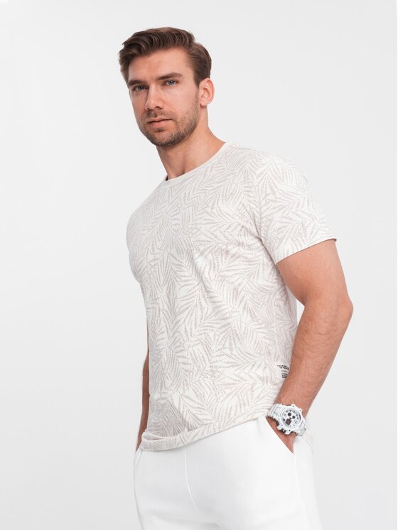 Ombre Ombre T-Shirt OM-TSFP-0182 Beżowy Regular Fit