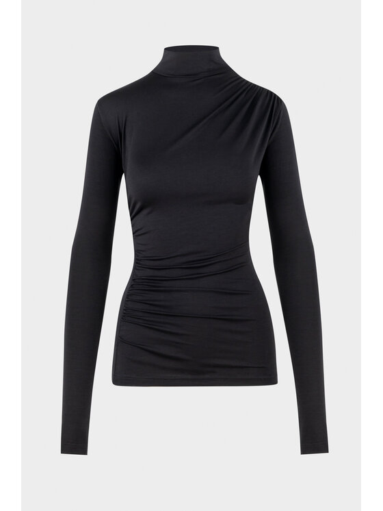 BENU BENU Bluzka Drapowana Czarny Slim Fit