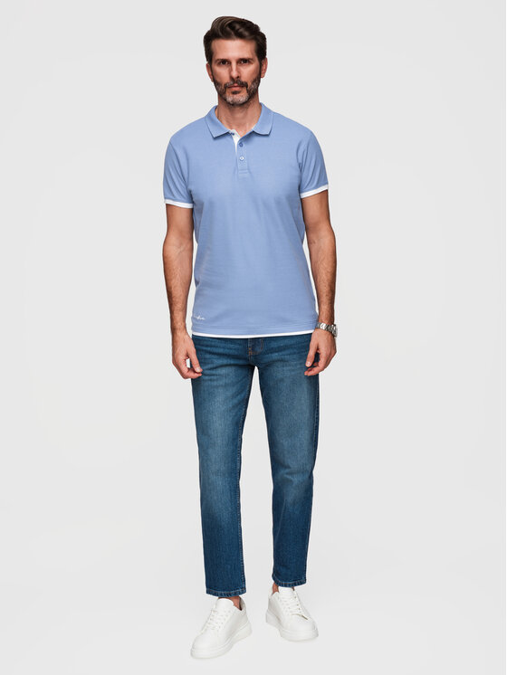 Ombre Ombre Polo OM-POSS-0170 Niebieski Slim Fit