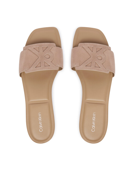 Calvin Klein Calvin Klein Pantoletten Square Flat Sndl Embl Suede HW0HW03055 Beige