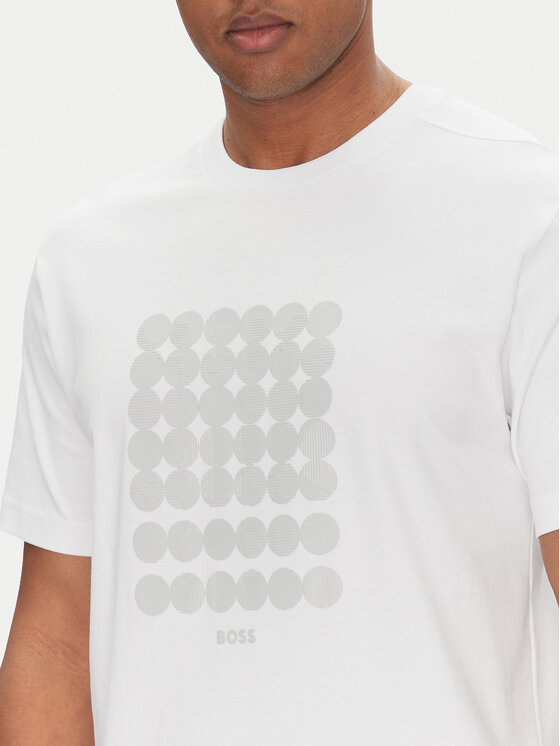 BOSS BOSS T-krekls Tee Print Striped C 50537845 Balts Relaxed Fit