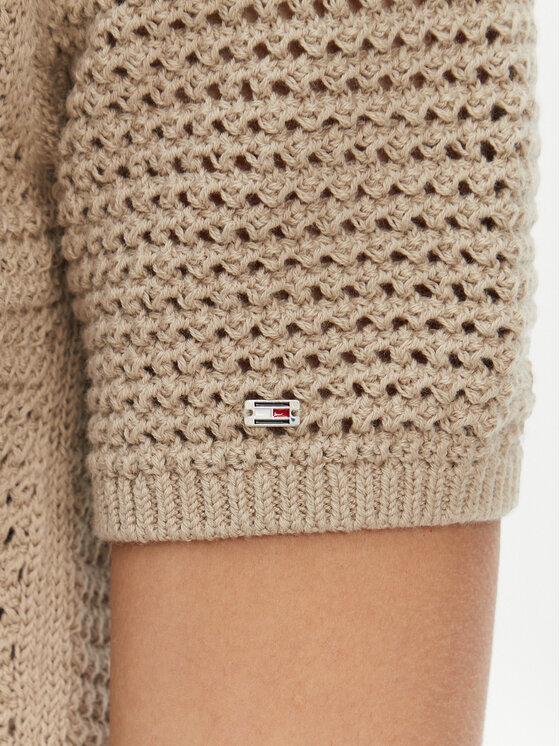 Tommy Hilfiger Tommy Hilfiger Sweter Pointelle WW0WW45950 Beżowy Regular Fit