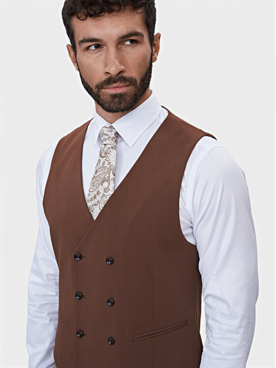 Evenemen Evenemen Kamizelka garniturowa Boston SW084-A Brązowy Slim Fit