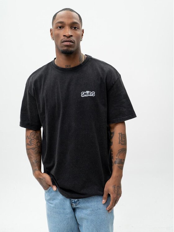 Smerfy Smerfy T-Shirt Koszulka Z Krótkim Rękawem Oversize Męska Sprana Czarna Smerfy Full Moon XL Czarny Oversize