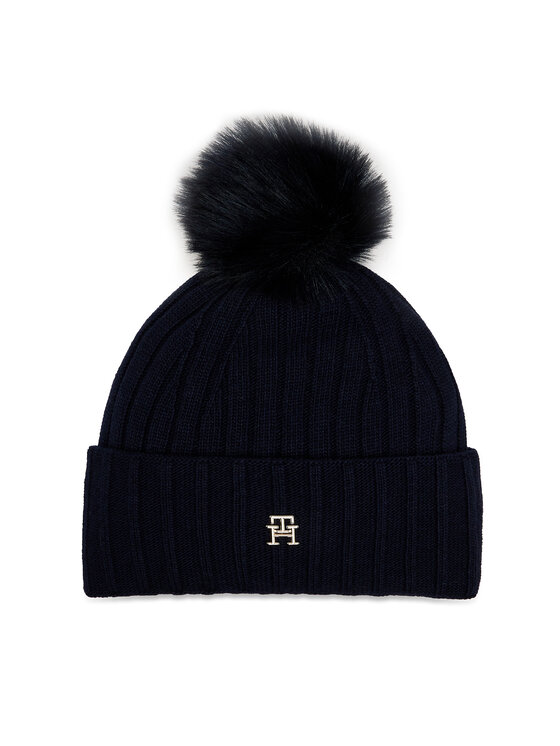 Tommy Hilfiger Cepure Essential Chic Pompom Beanie AW0AW16125 Tumši zils