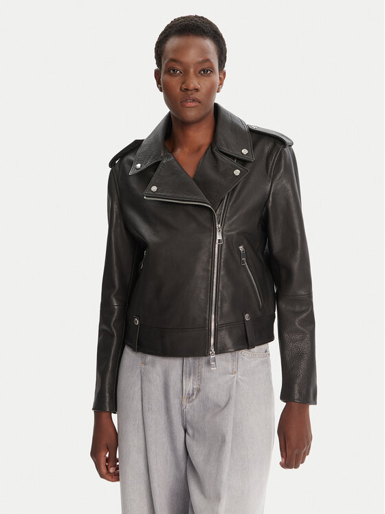 BOSS BOSS Geacă de piele C_Sandy 50541769 Negru Regular Fit