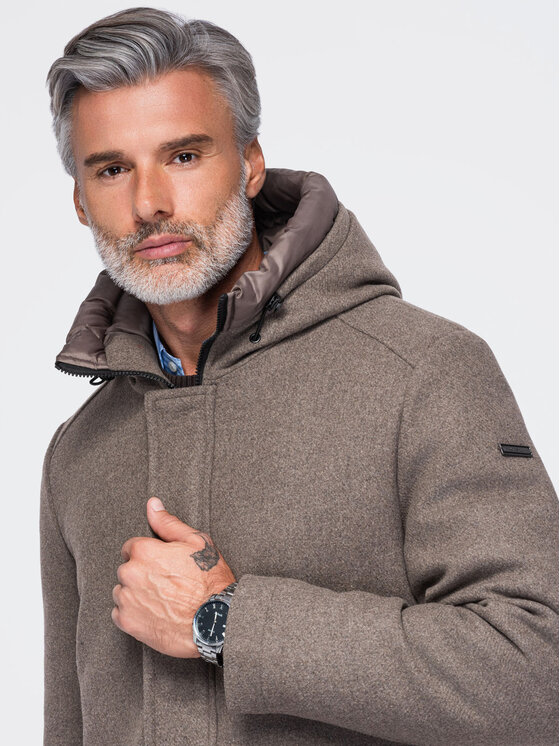 Ombre Ombre Płaszcz zimowy OM-COWC-0161 Brązowy Regular Fit