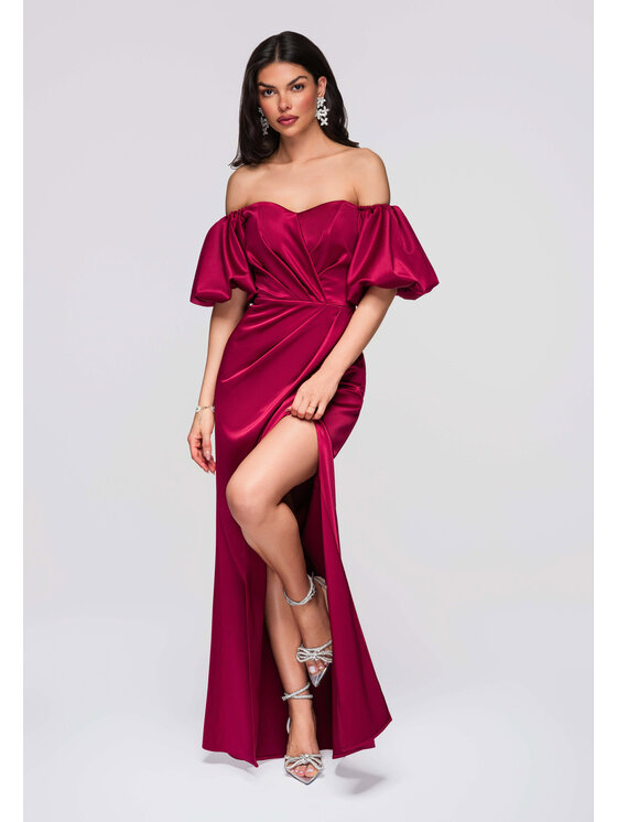 Ombre Ombre Sukienka wieczorowa LA-OM-DLR270 Bordowy Regular Fit