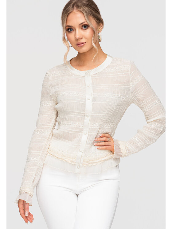Ombre Ombre Bluzka OW-TS-E0037 Beżowy Slim Fit